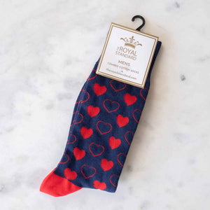 Men's Heart Socks - Navy/Red