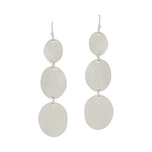 3 Drops Round Satin Metal Earrings - Matte Silver
