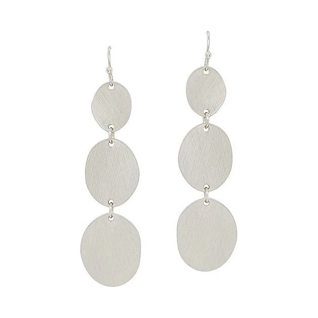 3 Drops Round Satin Metal Earrings - Matte Silver