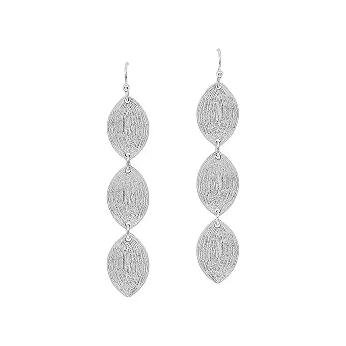 3 Drops Textured Teardrop Earrings - Silver