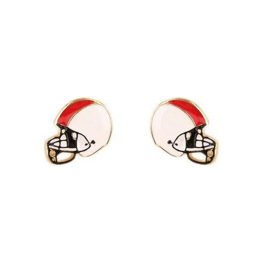 Football Helmet Gameday Earrings - Red/White