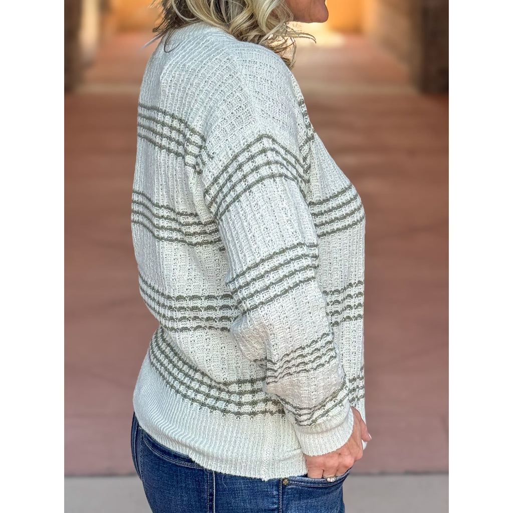 Marilyn Textured Stripe Sweater - Light Olive