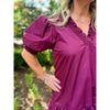 Nola Solid V-Neck Puff Sleeve Mini Dress - Merlot