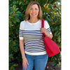 Kayla Crew Neck Short Sleeve Striped Sweater - Navy/Ivory