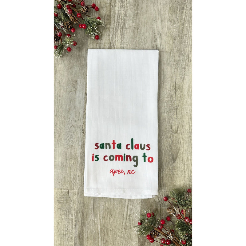 Santa Claus Is Coming to Merry Tones Tea Towel - Apex