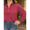 Nellie Ruffle Henley Top - Burgundy