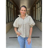 Amelia Short Sleeve Zip Collar Striped Top - Olive