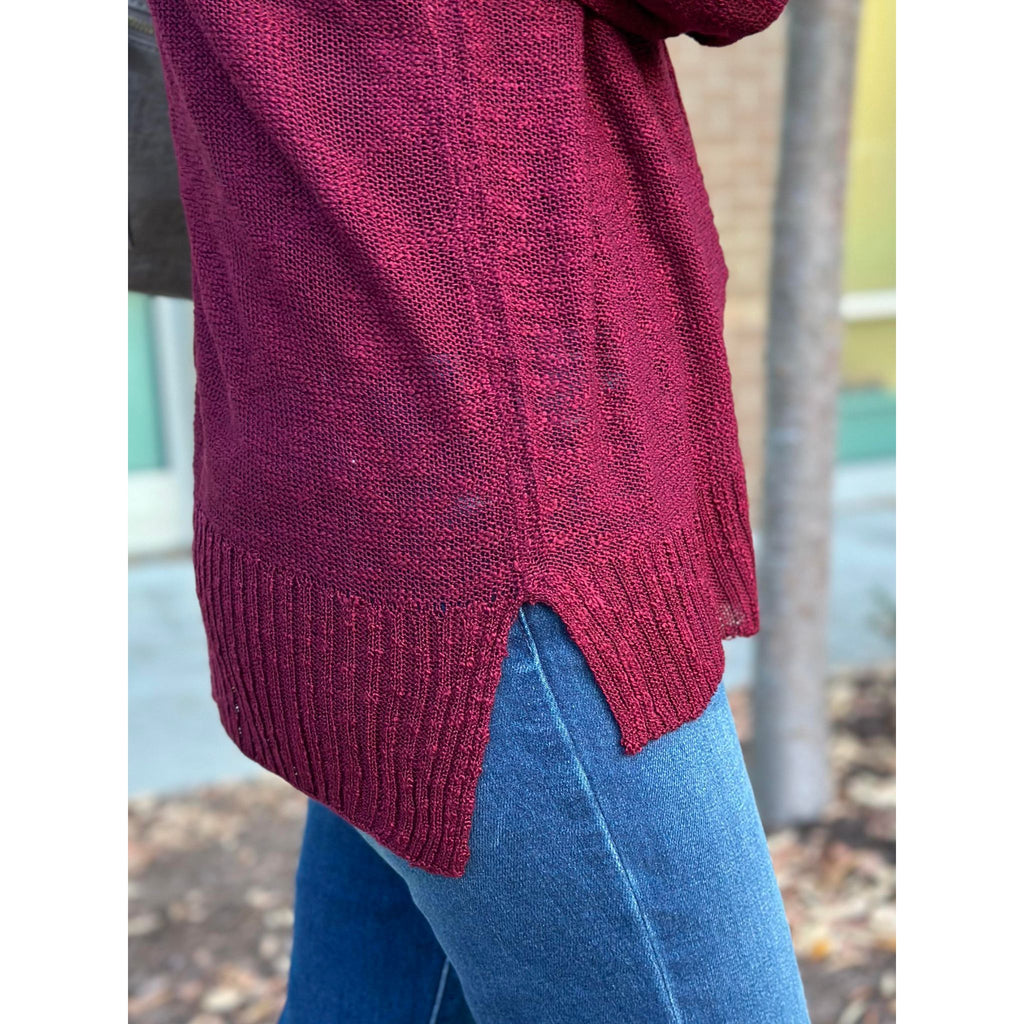 Aiden V-Neck Dolman Long Sleeve Sweater - Burgundy