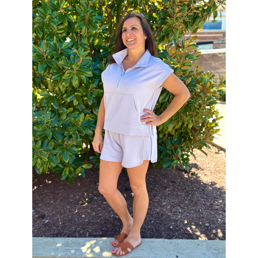 Kyleigh Ribbed High-Waist Shorts - Lavender