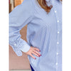 Liverpool Los Angeles Adjustable Sleeve Button Front Top - Blue/White Stripe