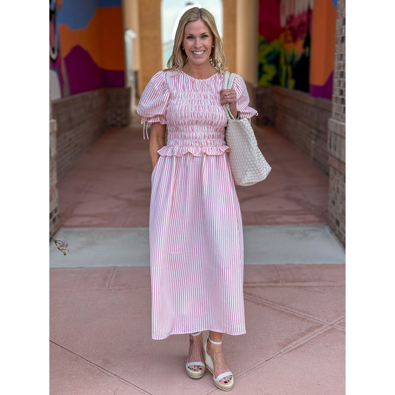 pink smocked maxi dress Womens South Beach Pink Smocked Bodice Tiered Maxi Dress US 10