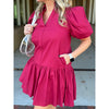 Maggie Puff Sleeve Dress - Red