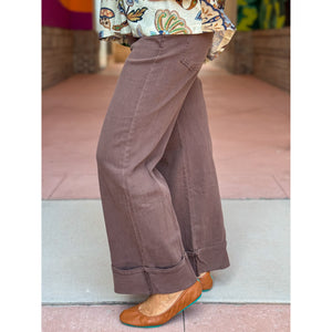 Aiden Solid Mid Rise Ankle Length Pants - Brown