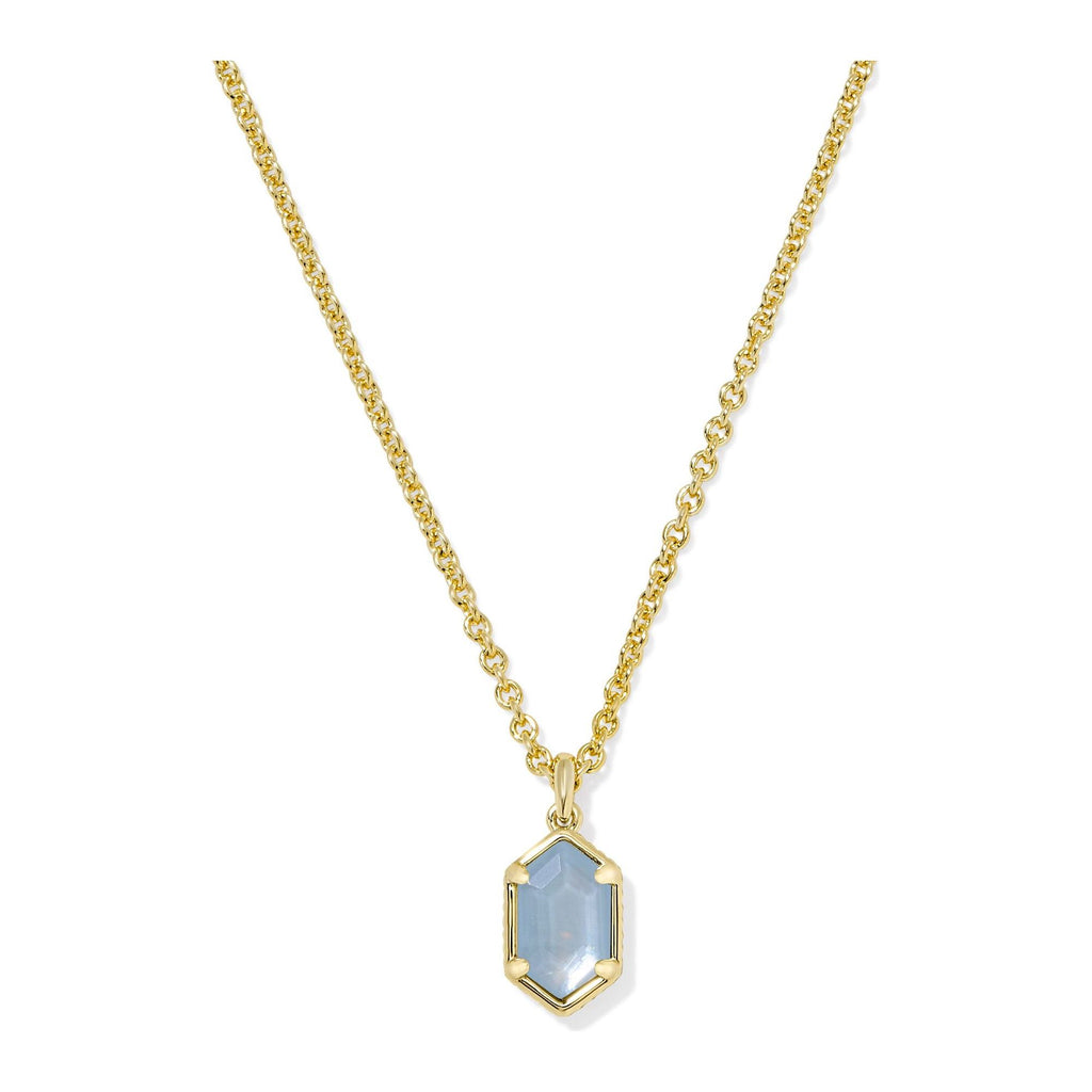 KENDRA SCOTT HALLIE SHORT PENDANT NECKLACE GOLD SKY BLUE MOTHER OF PEARL