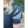 Lexie Mix Media Faux Leather Puff Sleeve Knit Top - Black - FINAL SALE