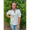Laurel Striped Collar Puff Sleeve Polo Top - Off White