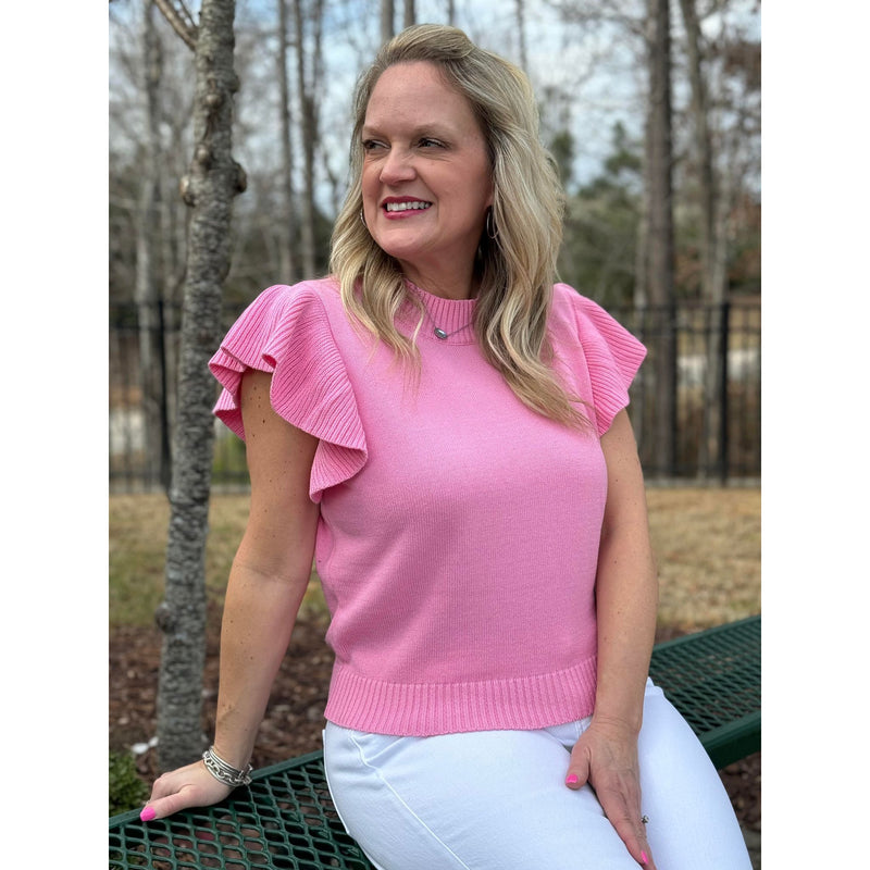 Finley Ruffle Knit Top - Bubble Gum Pink