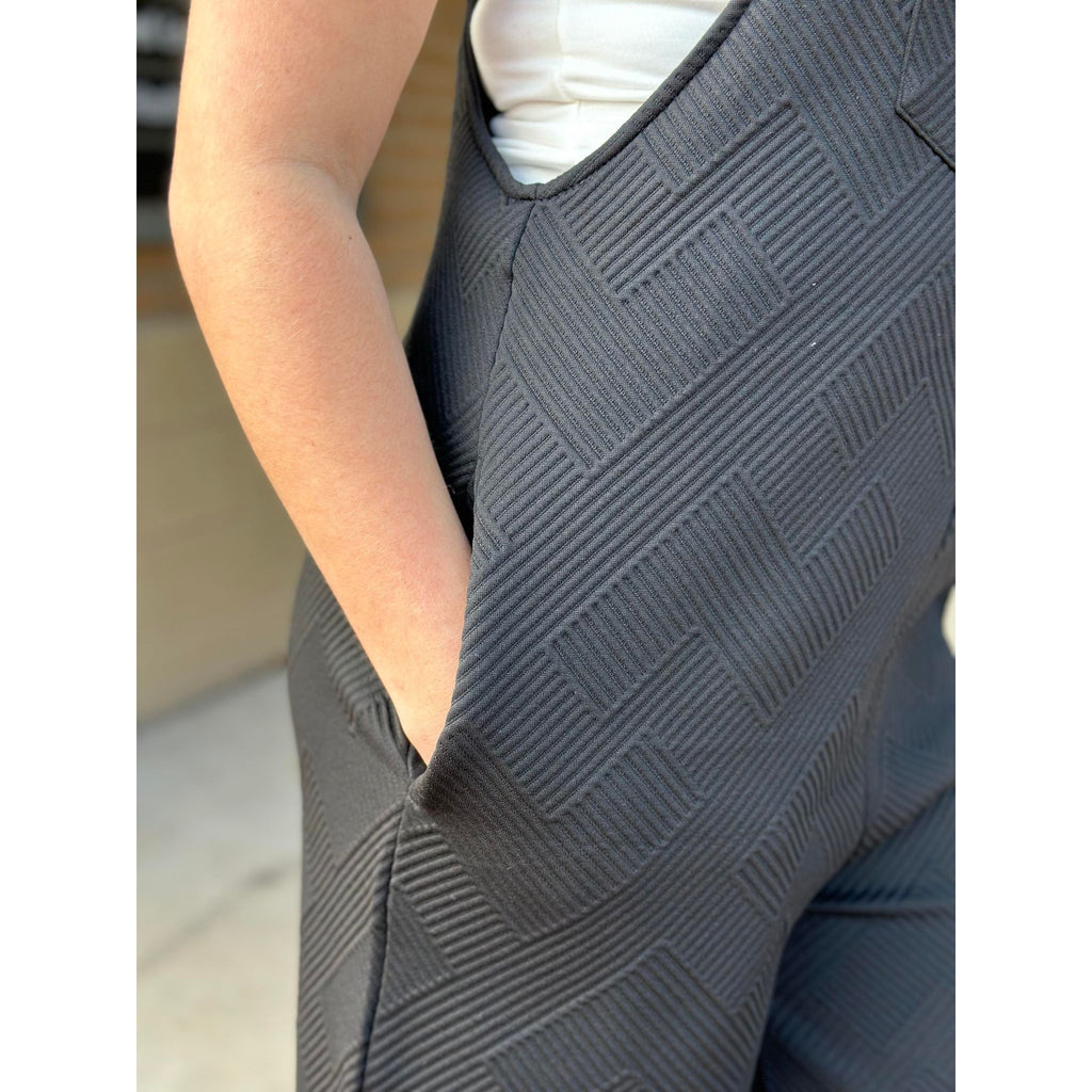 Rowan Textured Tie Sleeveless Overalls - Black