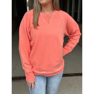 Grace and Lace Favorite Washed Pocket Sweatshirt - Bright Peach