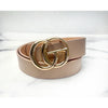 Designer Inspired Faux Leather Belt - Taupe with Gold Buckle
