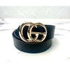 Designer Inspired Faux Leather Belt - Black with Gold Buckle