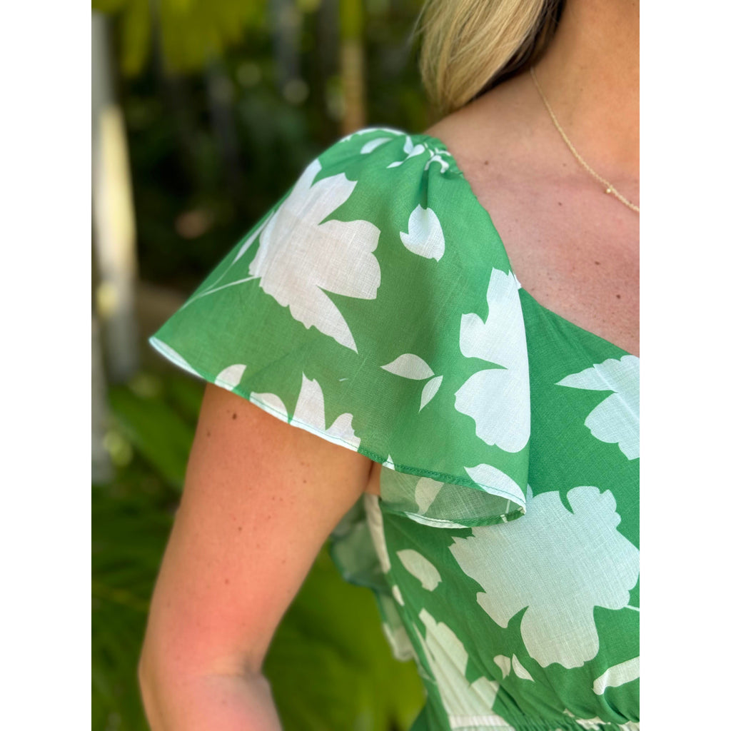 Khloe Floral Flutter Sleeve Maxi Dress - Green