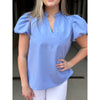 Casey V-Neck Puff Sleeve Top - Chambray