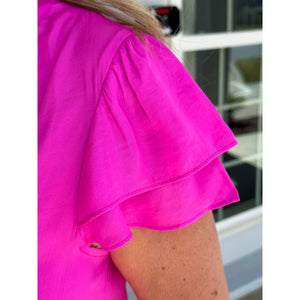 Eloise Flutter Cap Sleeve Top - Hot Pink