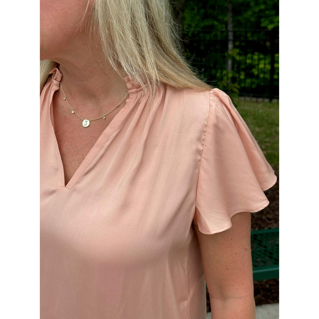 Sarai Ruffle Neck Flare Sleeve Blouse - Apricot - FINAL SALE