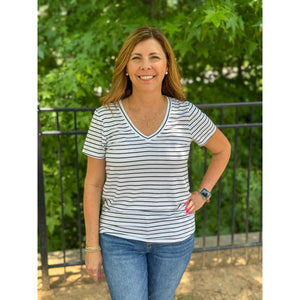 Tatiana Short Sleeve Tee - White/Black Stripe