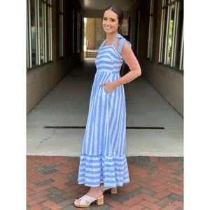 Gracie Sky Striped Maxi Dress - Blue/White