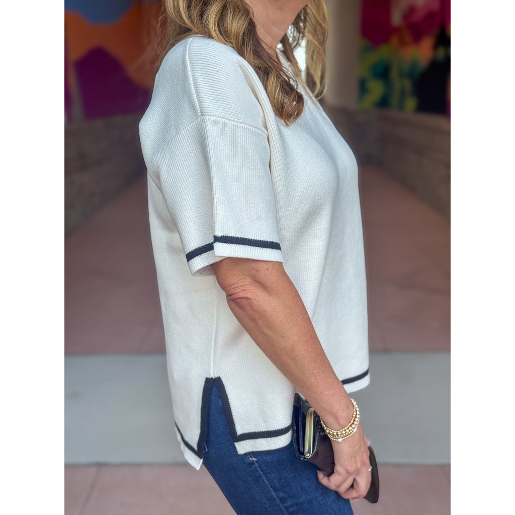 Nicole Boxy Side Slit Sweater - French Vanilla
