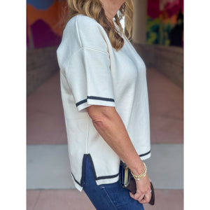 Nicole Boxy Side Slit Sweater - French Vanilla
