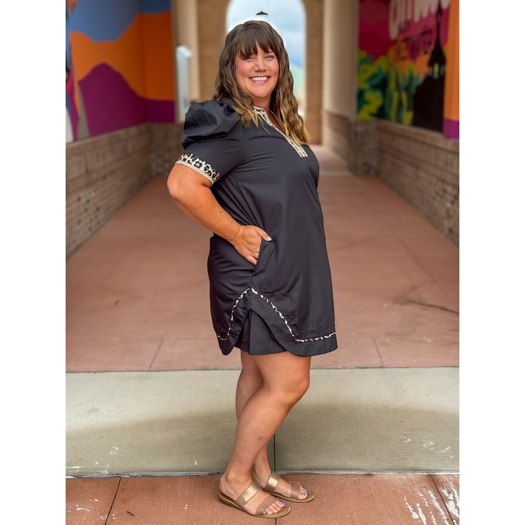 Aubrey Plus Short Puff Sleeve Dress - Black