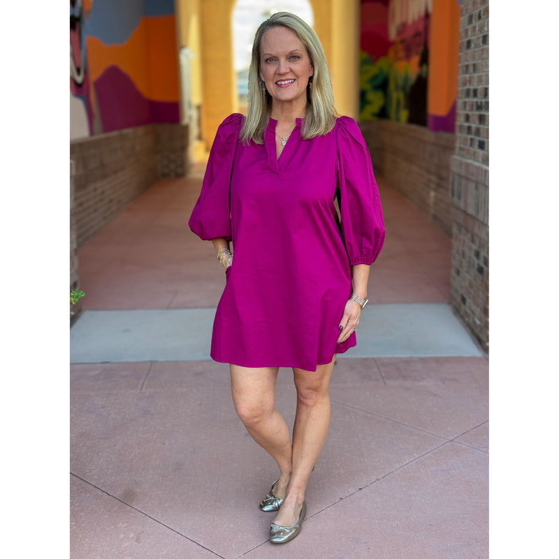 Victoria Shift Split V-Neck Mini Dress - Magenta Bless Your Heart Boutique Victoria Shift Split V-Neck Mini Dress - Magenta Bless Your Heart Boutique