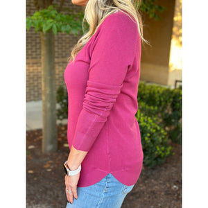 Eileen Basic Boat Neck Long Sleeve Pullover Sweater - Rose