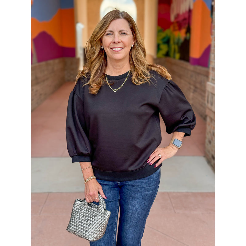 Vienna Peasant Sleeve Sweatshirt - Black