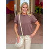 Karsen Cloudy Knit Puff Sleeve Top - Brown