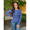 Grace and Lace Ribbed Henley Sweater - English Blue