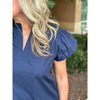 Sutton Ruffle V-Neck Blouse - Navy