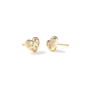 KENDRA SCOTT HOLLAND HEART STUD EARRINGS GOLD WHITE CRYSTAL