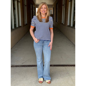 Michelle Striped Short Sleeve Top - Blue