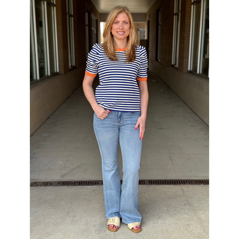 Michelle Striped Short Sleeve Top - Blue