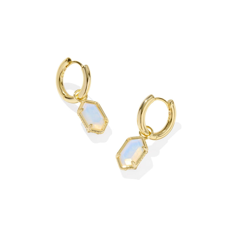 KENDRA SCOTT HALLIE HUGGIE EARRINGS GOLD OPALITE ILLUSION