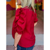 Ariana Puff Sleeve Textured Knit Top - Red