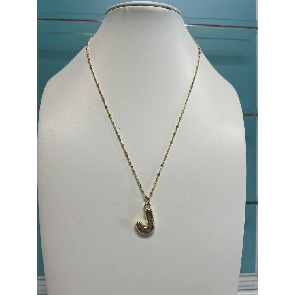 Gold Bubble Initial Necklace - J