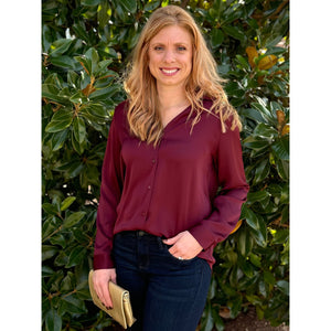 Maureen Button Down Blouse - Plum - FINAL SALE