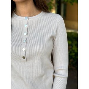 Grace and Lace Ribbed Henley Sweater - Oatmeal