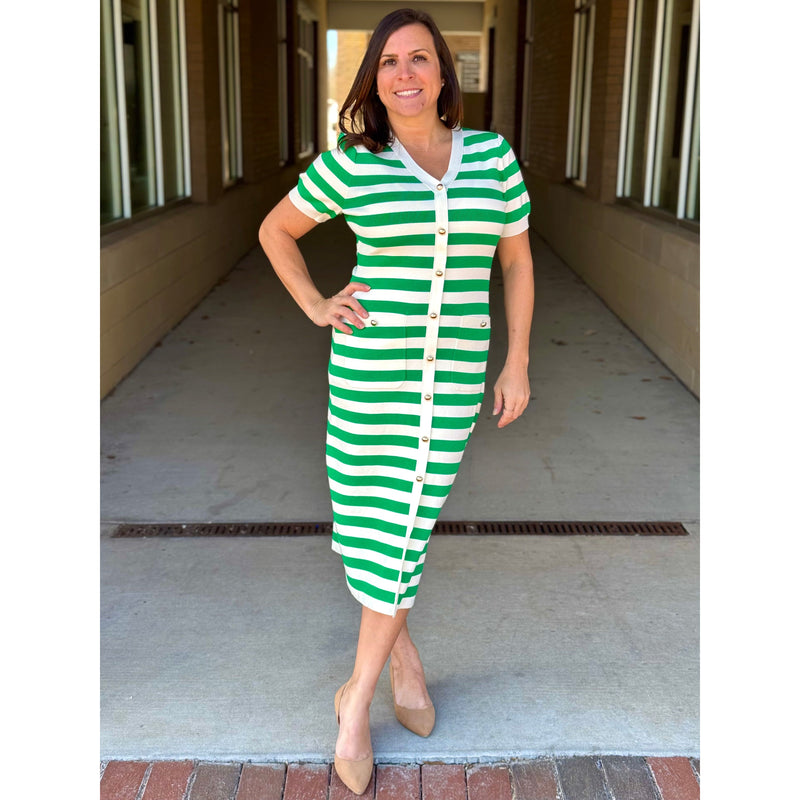 Danielle Striped Midi Sweater Dress - Green