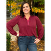 Nellie Ruffle Henley Top - Burgundy